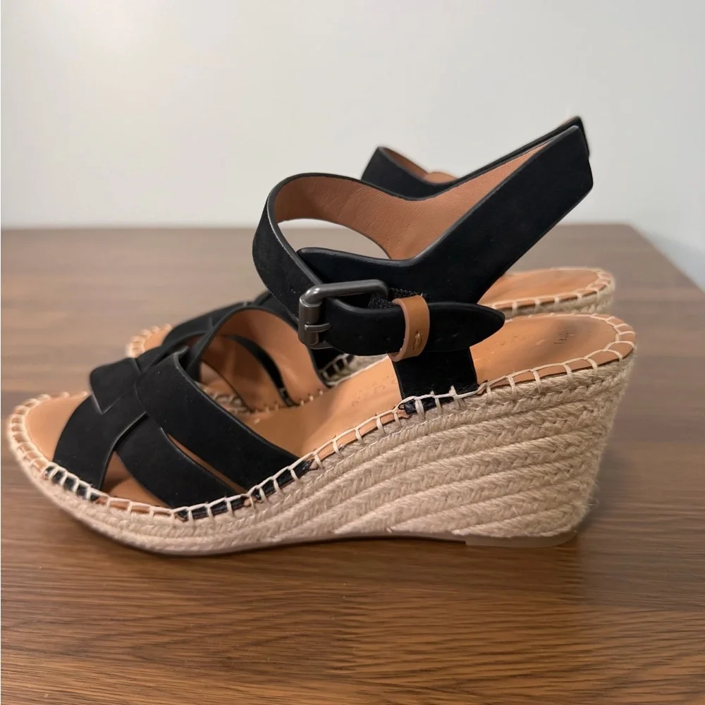 Gentle‎ Souls Black Espadrille Suede Wedges Sz 8